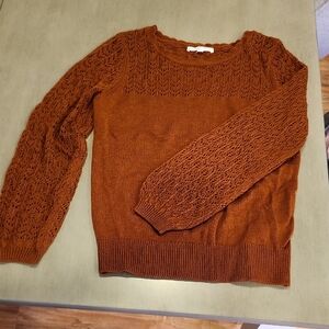 💙Cleo Beauruful Warm Rust Crew Neck Sweater With Knitted Detailing